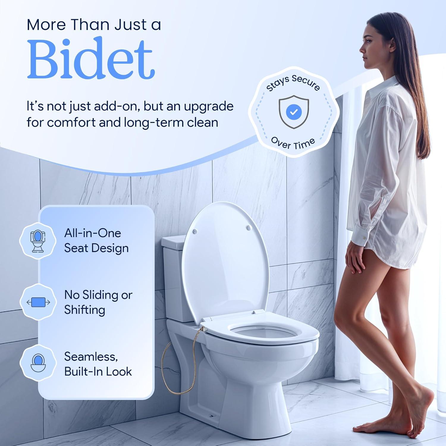 Asiento de Inodoro Bidet Clear Rear - Elongado, Autolimpiante, Ajustable