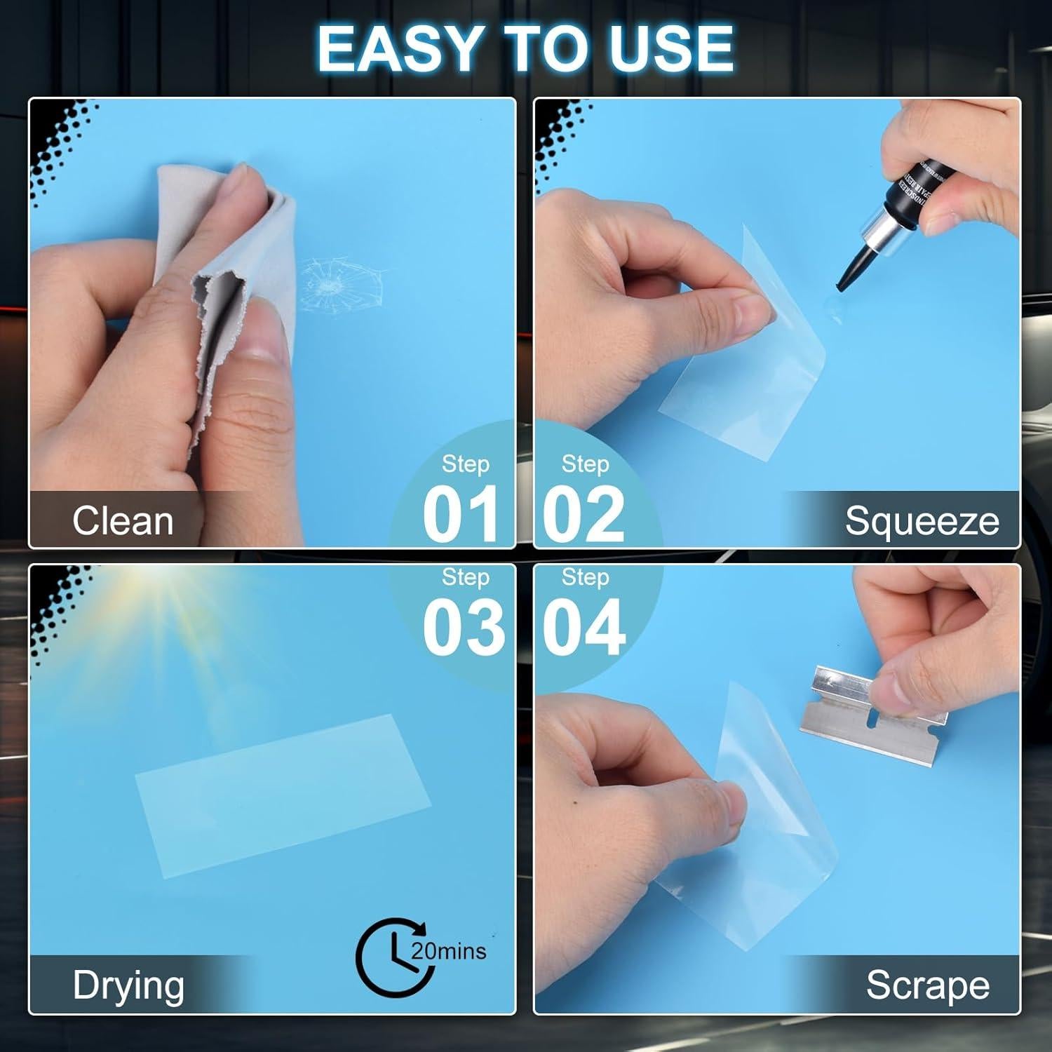 Kit de Reparación de Parabrisas Kunsia - 2 Botellas de 3ml Resina