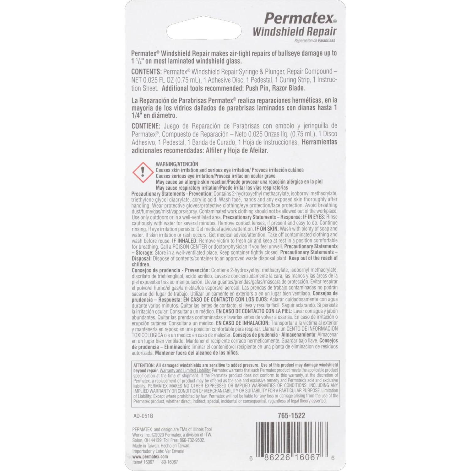 Kit de Reparación de Parabrisas Permatex 16067, Jeringa 0.71 g