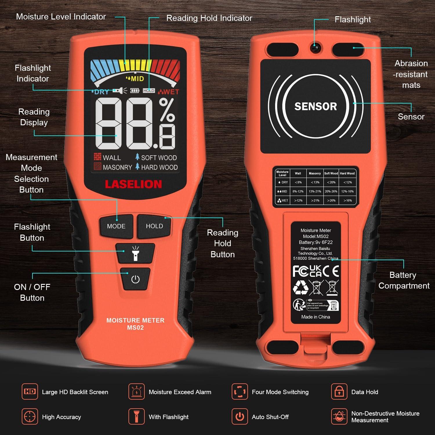 Medidor de Humedad LASELION MS02 No Destructivo con LCD