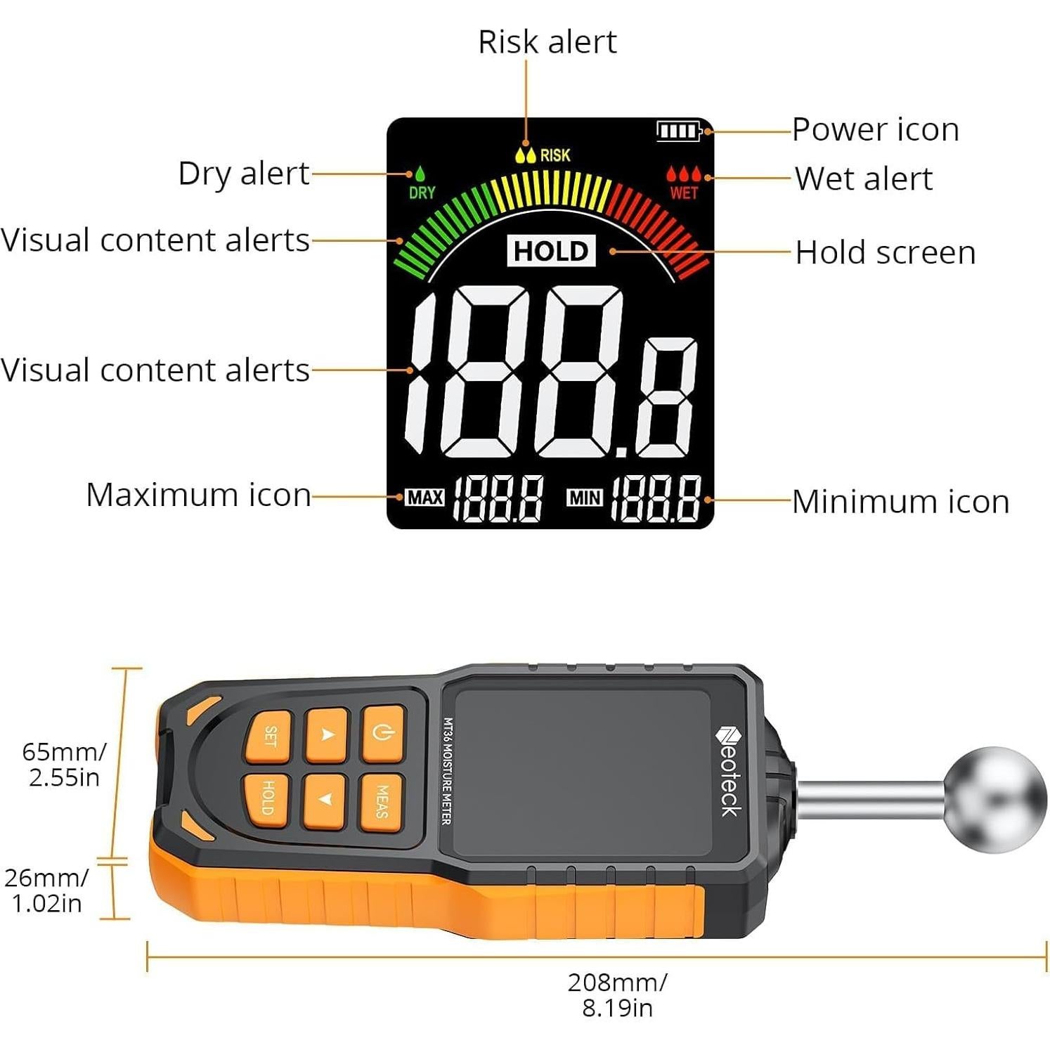 Medidor de Humedad Inductivo Neoteck NTK209 5-40mm LCD