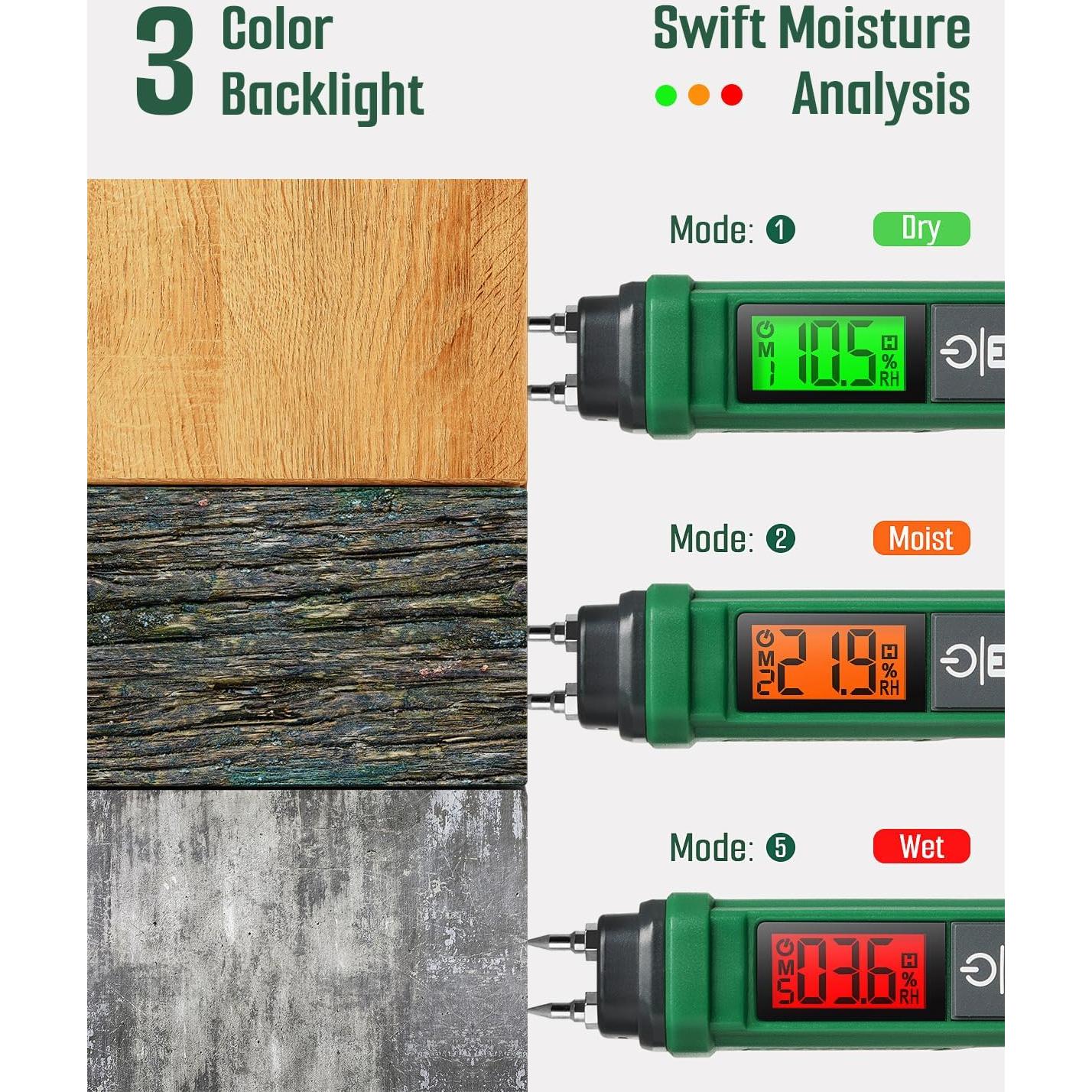 Medidor de Humedad de Madera TESMEN TWM-186 Portátil Verde