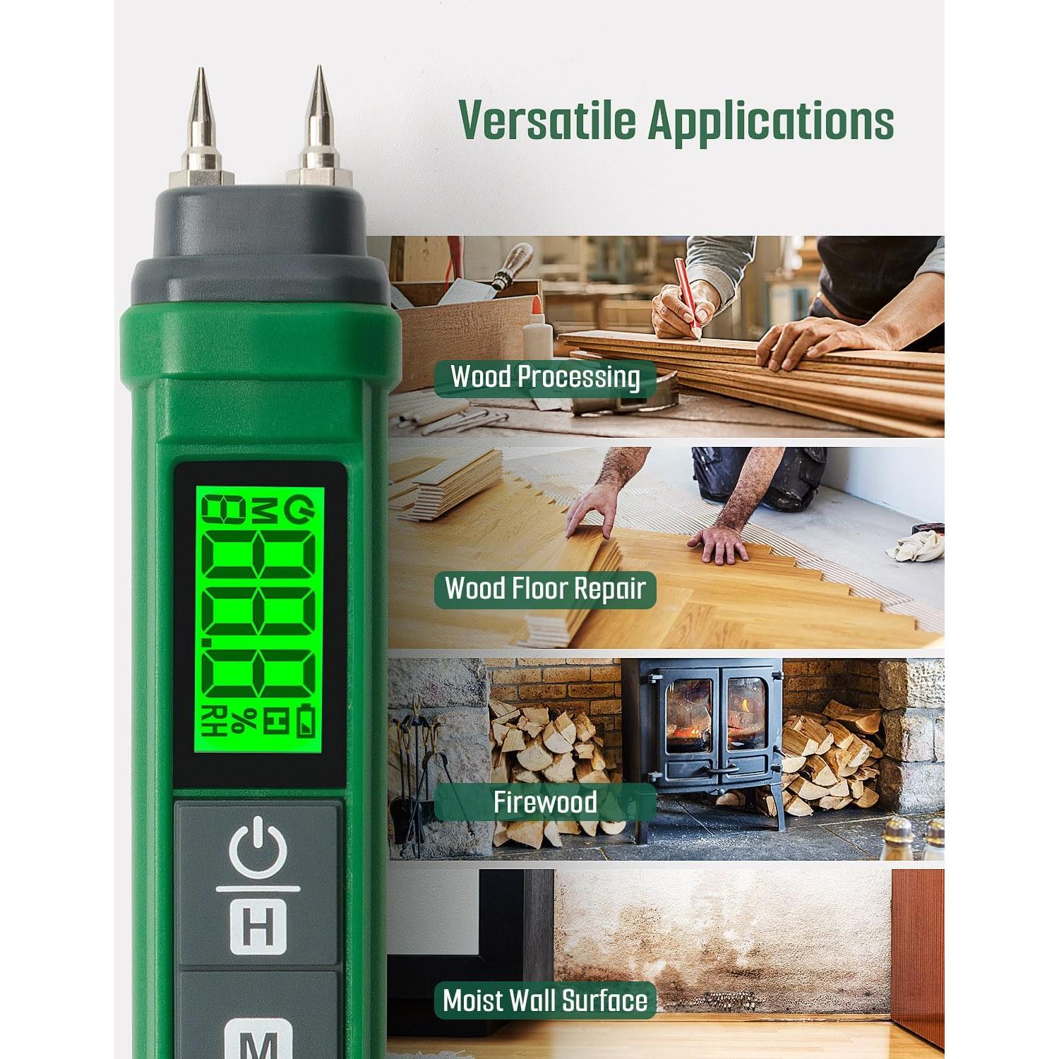 Medidor de Humedad de Madera TESMEN TWM-186 Portátil Verde