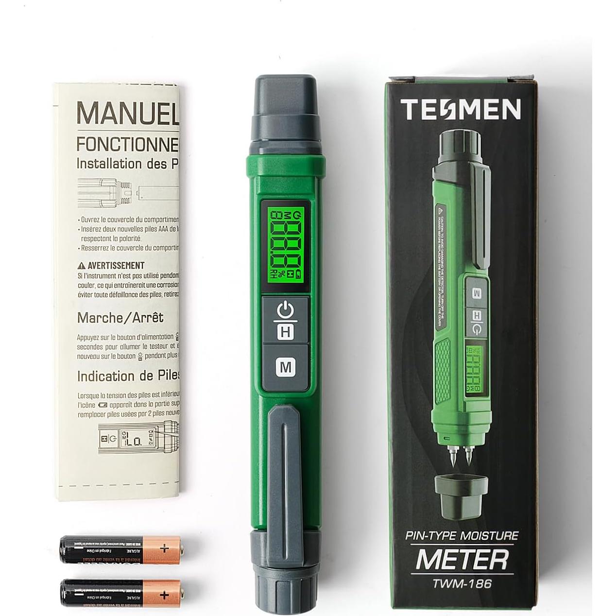 Medidor de Humedad de Madera TESMEN TWM-186 Portátil Verde