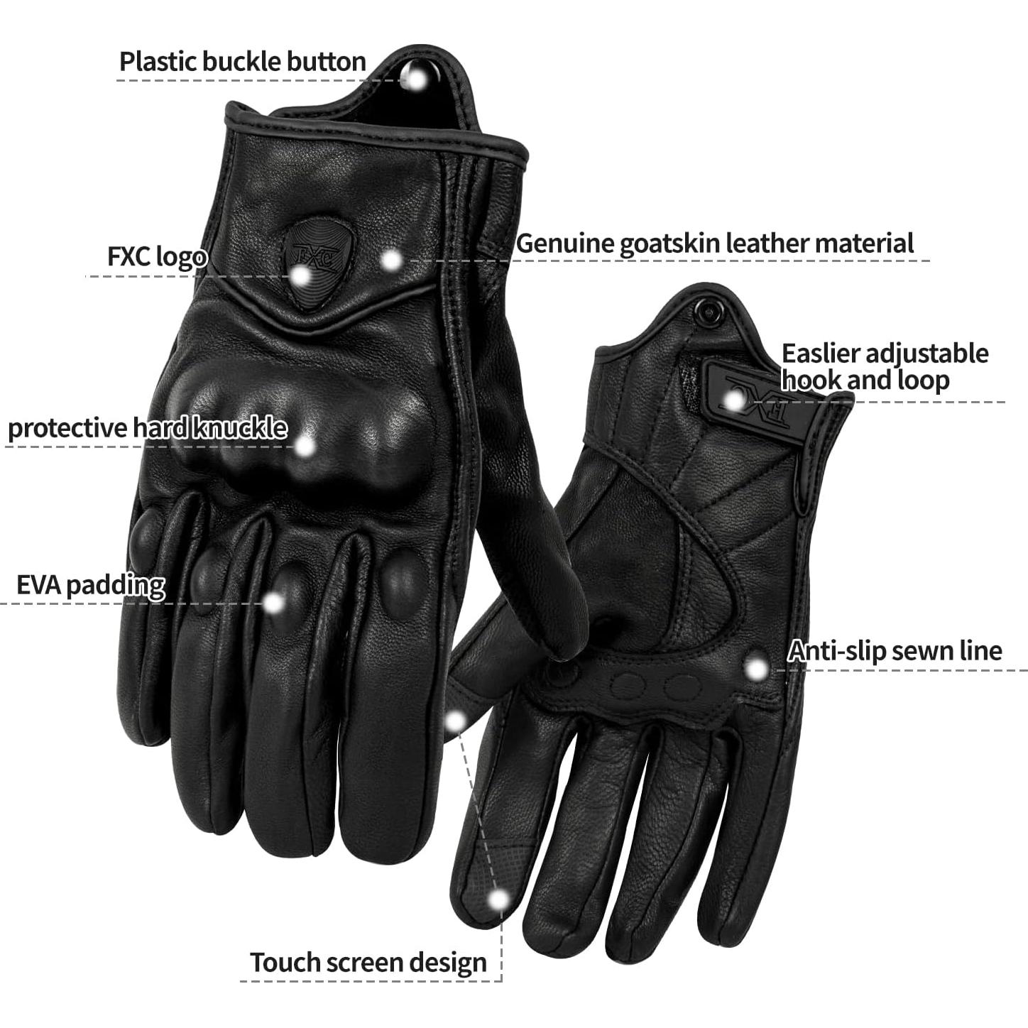 Guantes de Cuero FXC Pursuit para Motocicleta Táctiles