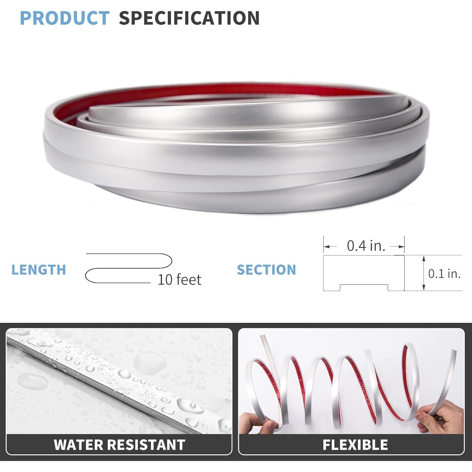 Moldura de Vinilo Flexible Art3d 3.05m Plata Autoadhesiva