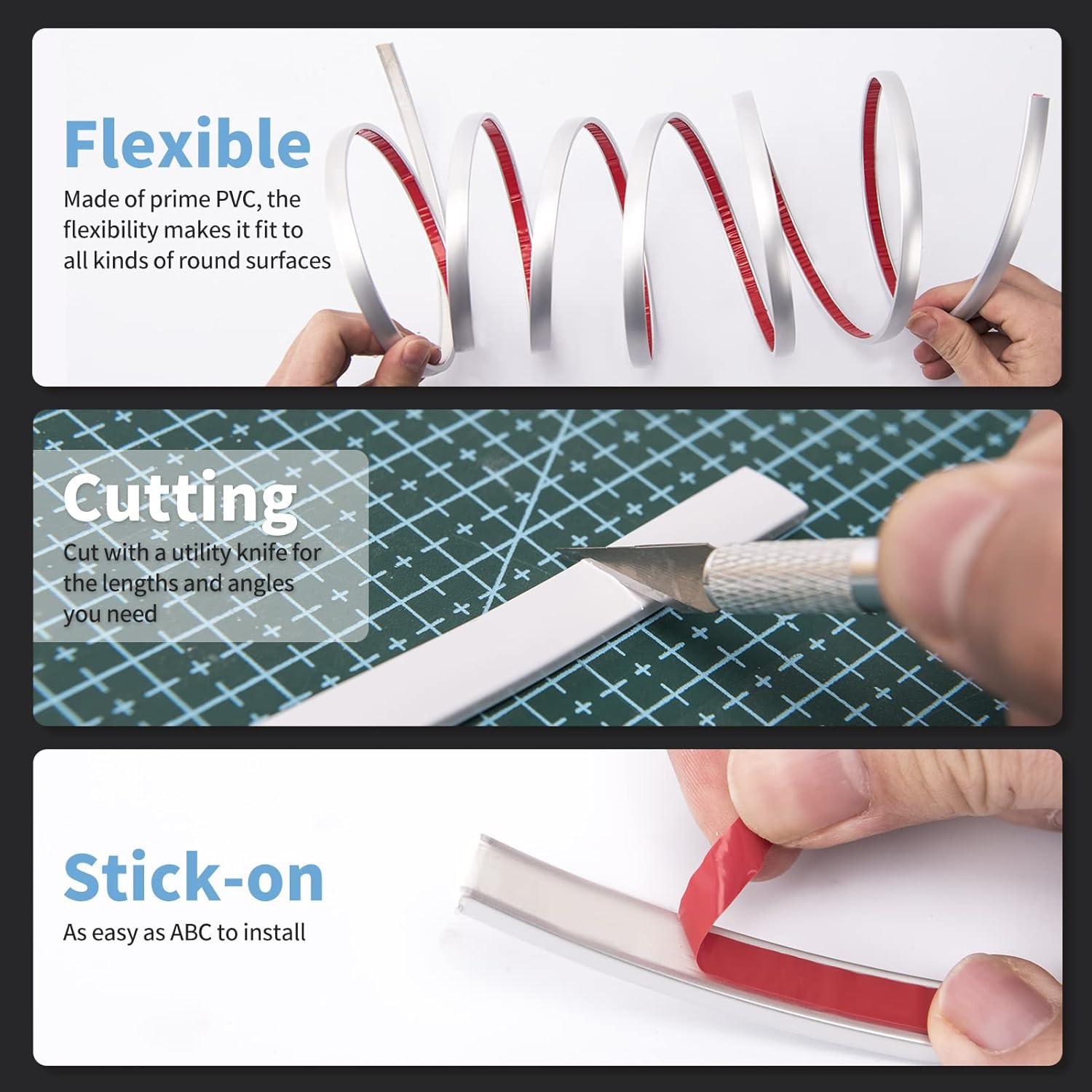 Moldura de Vinilo Flexible Art3d 3.05m Plata Autoadhesiva