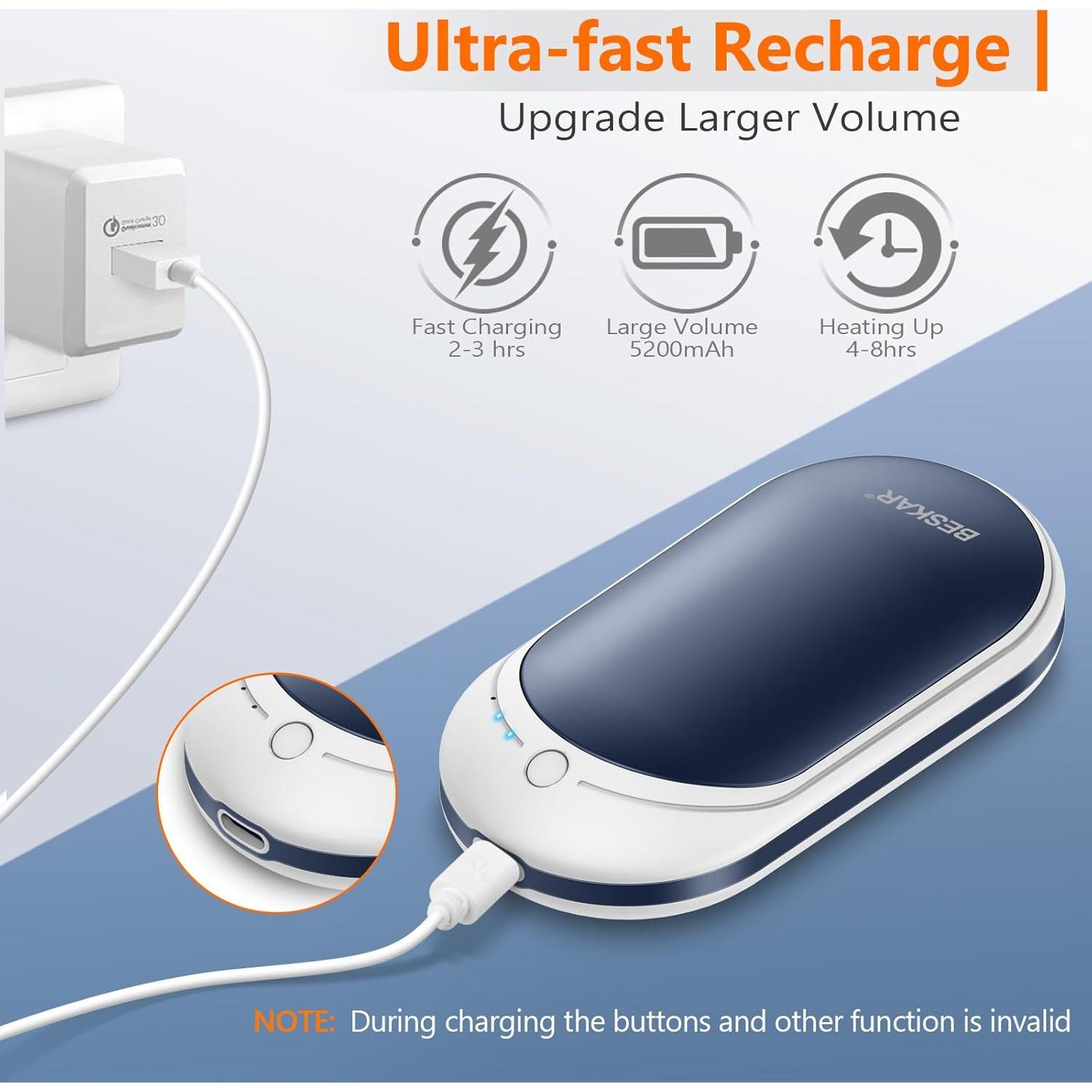 Calentador de Manos Recargable BESKAR 5200mAh 3 Niveles