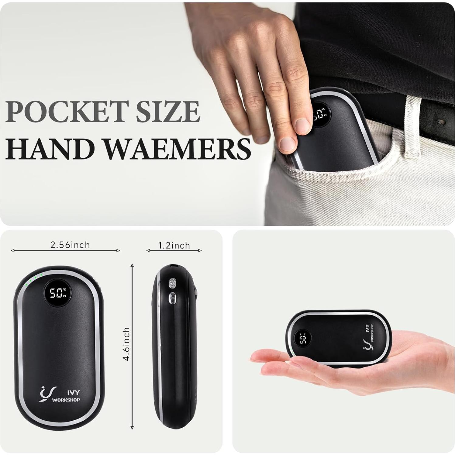 Calentador de Manos Recargable IvyWorkshop 10000mAh Negro