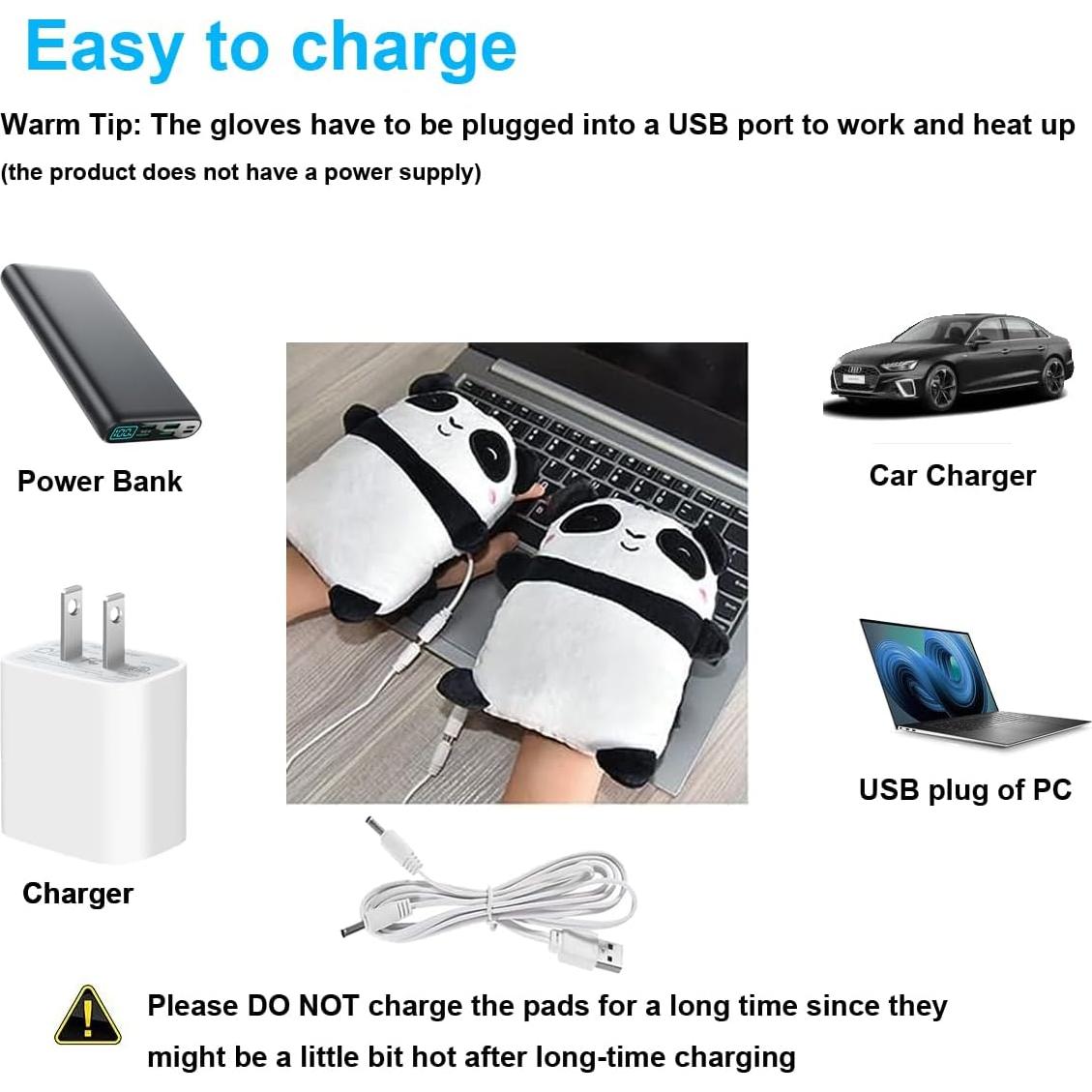 Guantes Calentados por USB Panda Genérico 5V Recargables