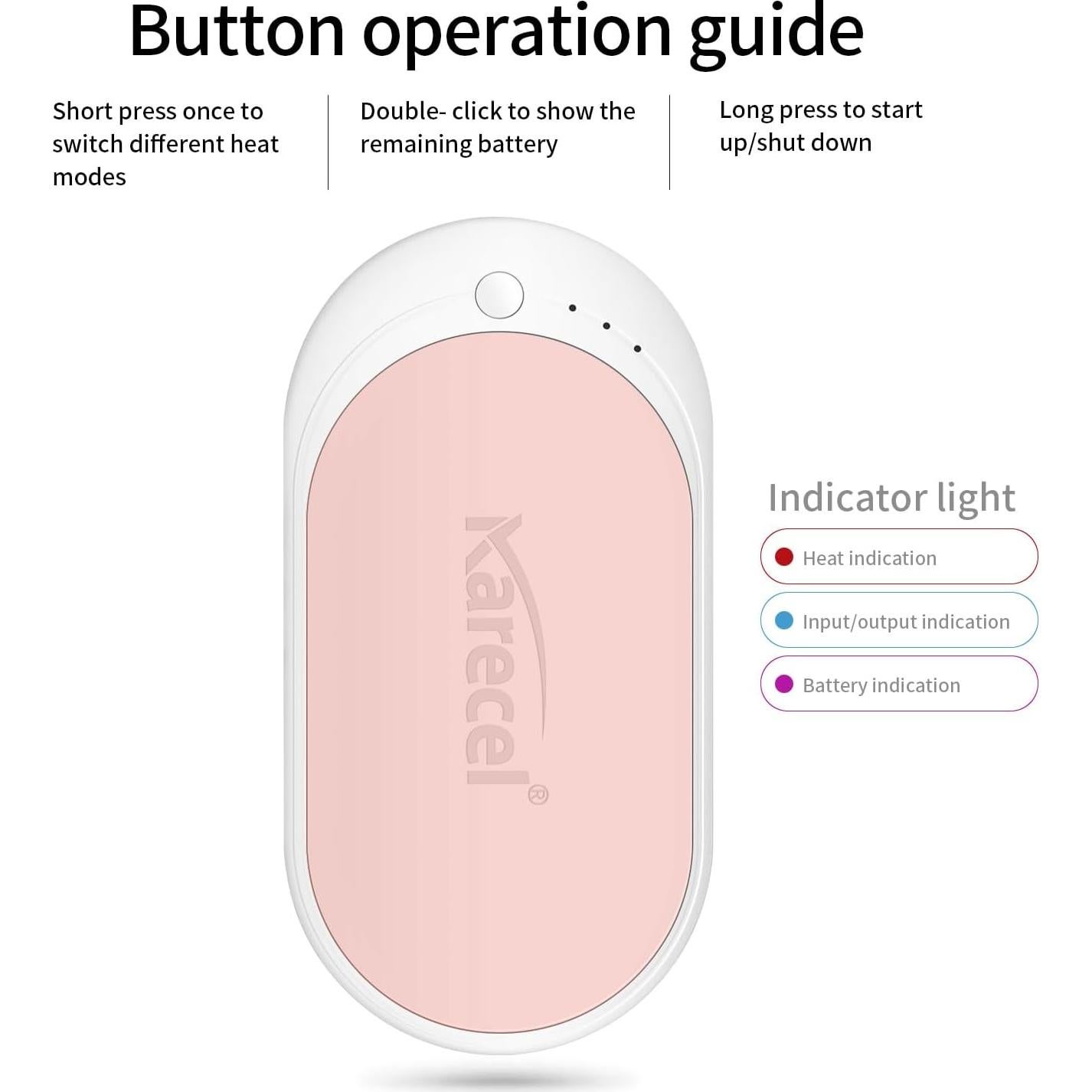 Calentador de Manos Recargable Karecel 5200mAh Doble Cara