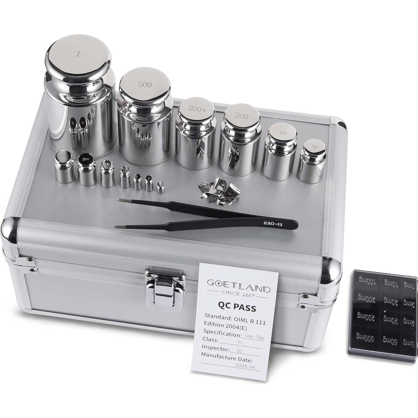 Kit de Pesas de Calibración F1 Goetland 25 pcs 1mg-1kg Acero Inoxidable