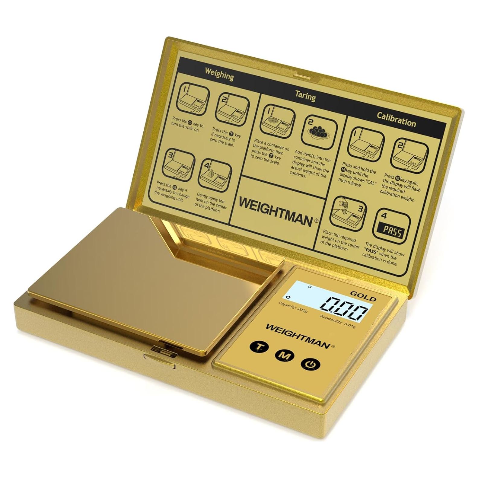 Báscula Digital WEIGHTMAN 200g Alta Precisión Dorada