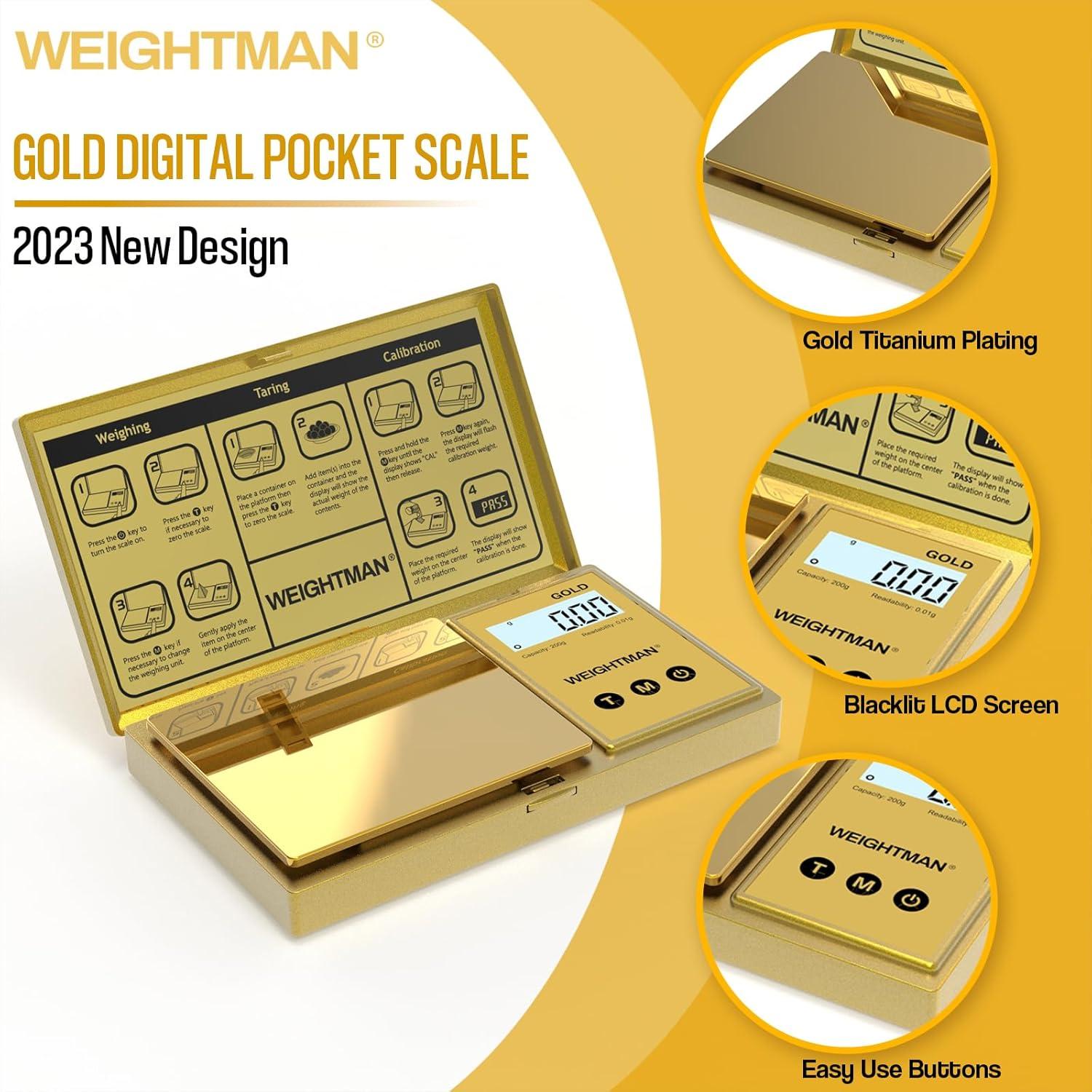 Báscula Digital WEIGHTMAN 200g Alta Precisión Dorada