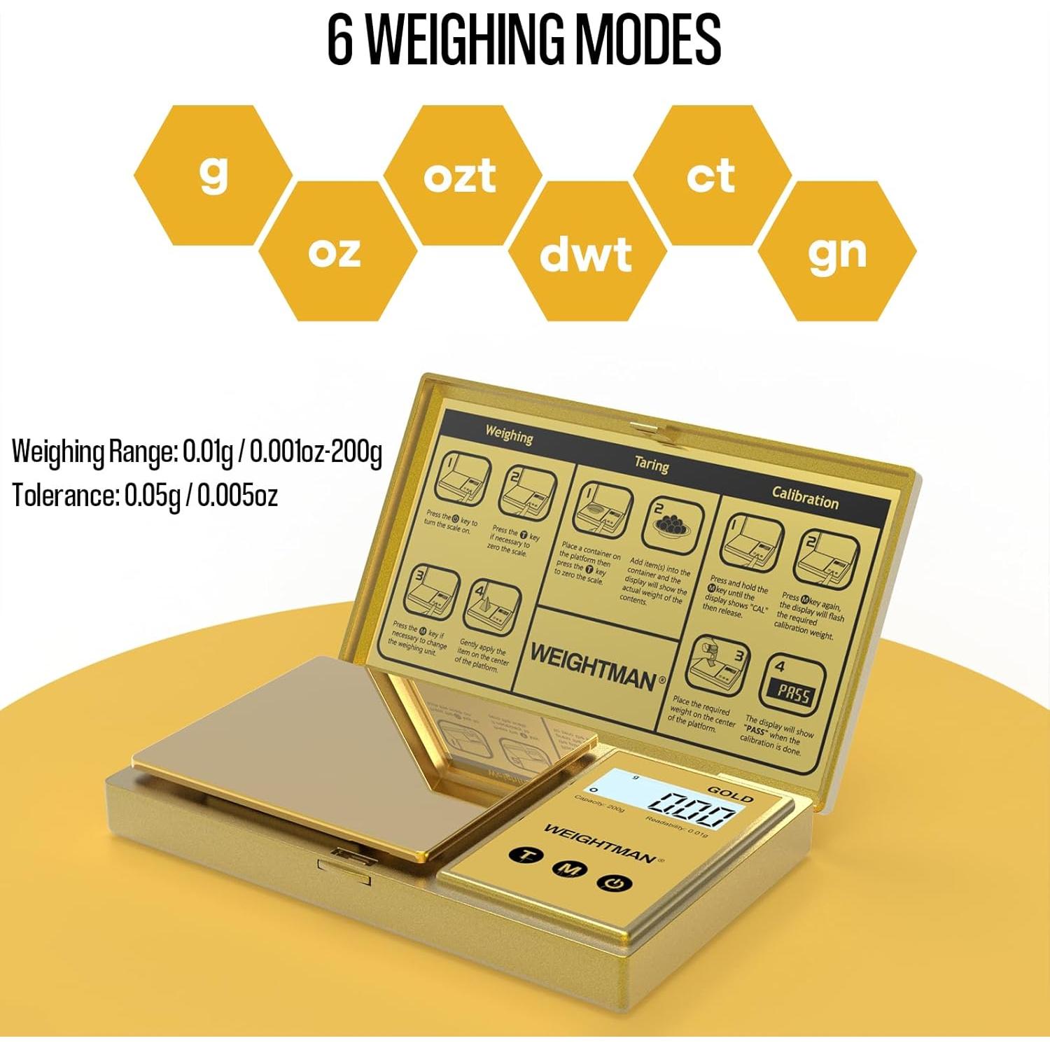 Báscula Digital WEIGHTMAN 200g Alta Precisión Dorada