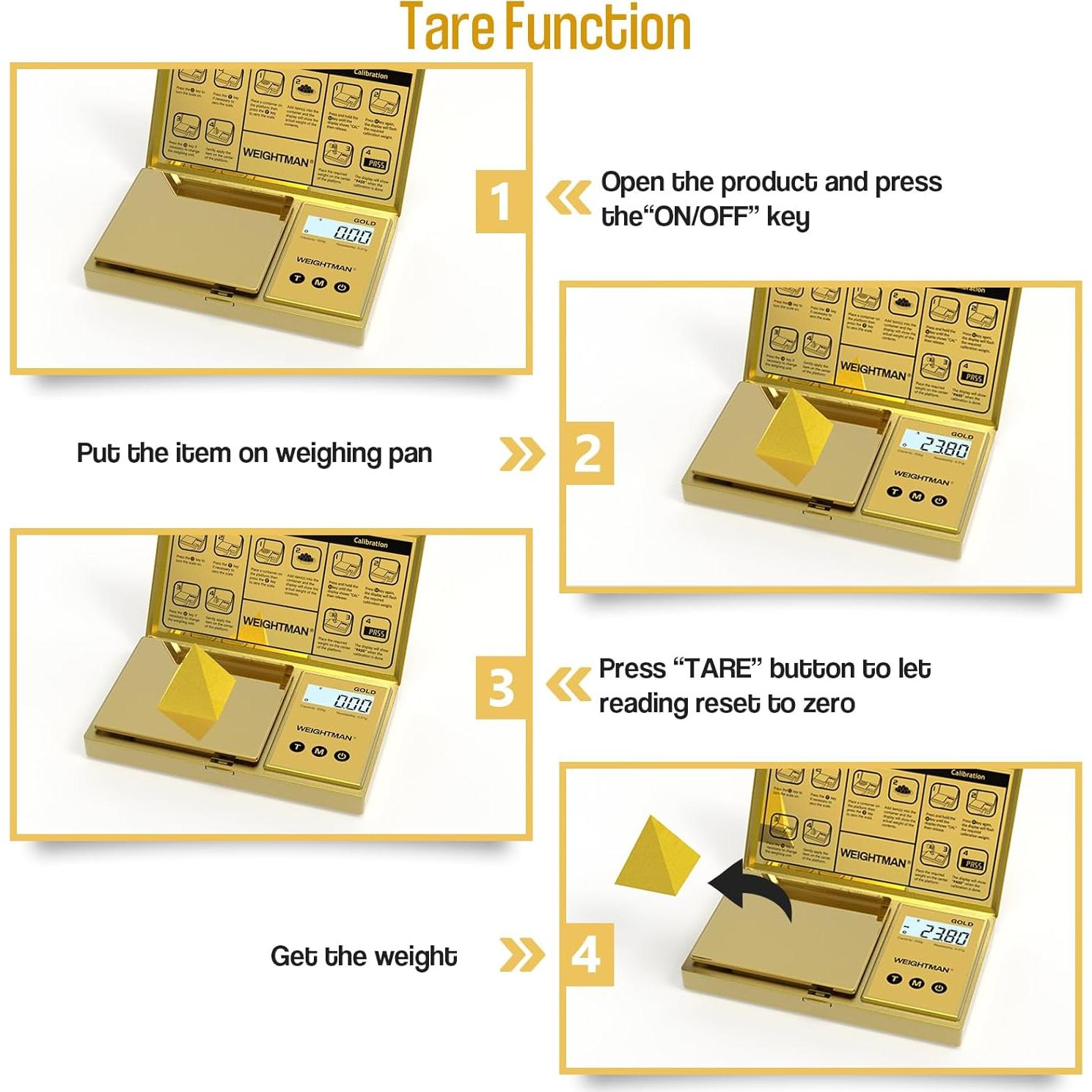 Báscula Digital WEIGHTMAN 200g Alta Precisión Dorada