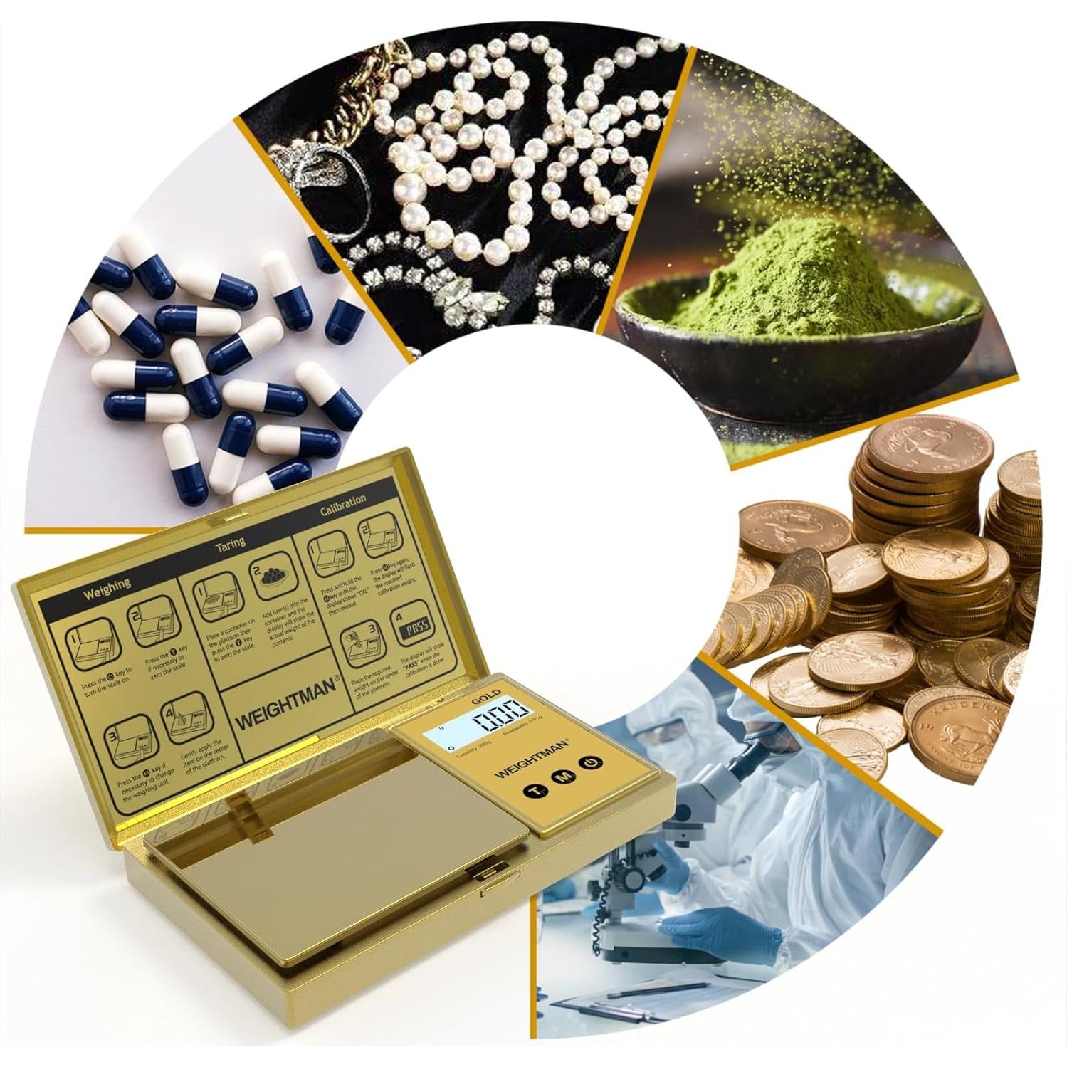 Báscula Digital WEIGHTMAN 200g Alta Precisión Dorada