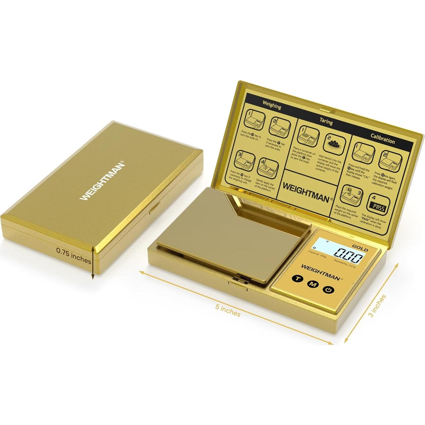 Báscula Digital WEIGHTMAN 200g Alta Precisión Dorada