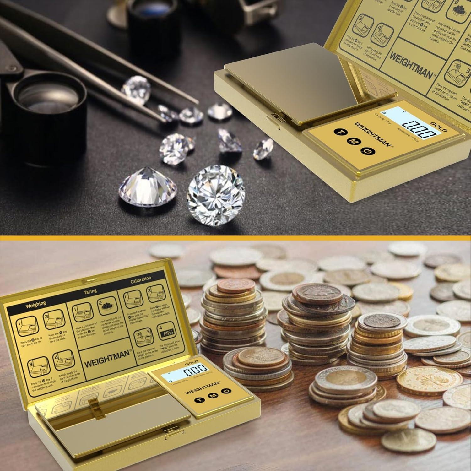 Báscula Digital WEIGHTMAN 200g Alta Precisión Dorada