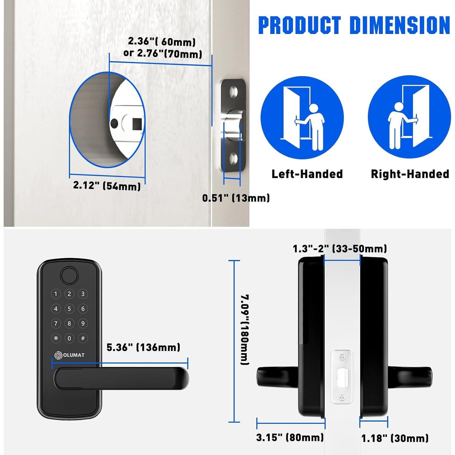 Cerradura Inteligente OLUMAT B28 Negra con Huella y App