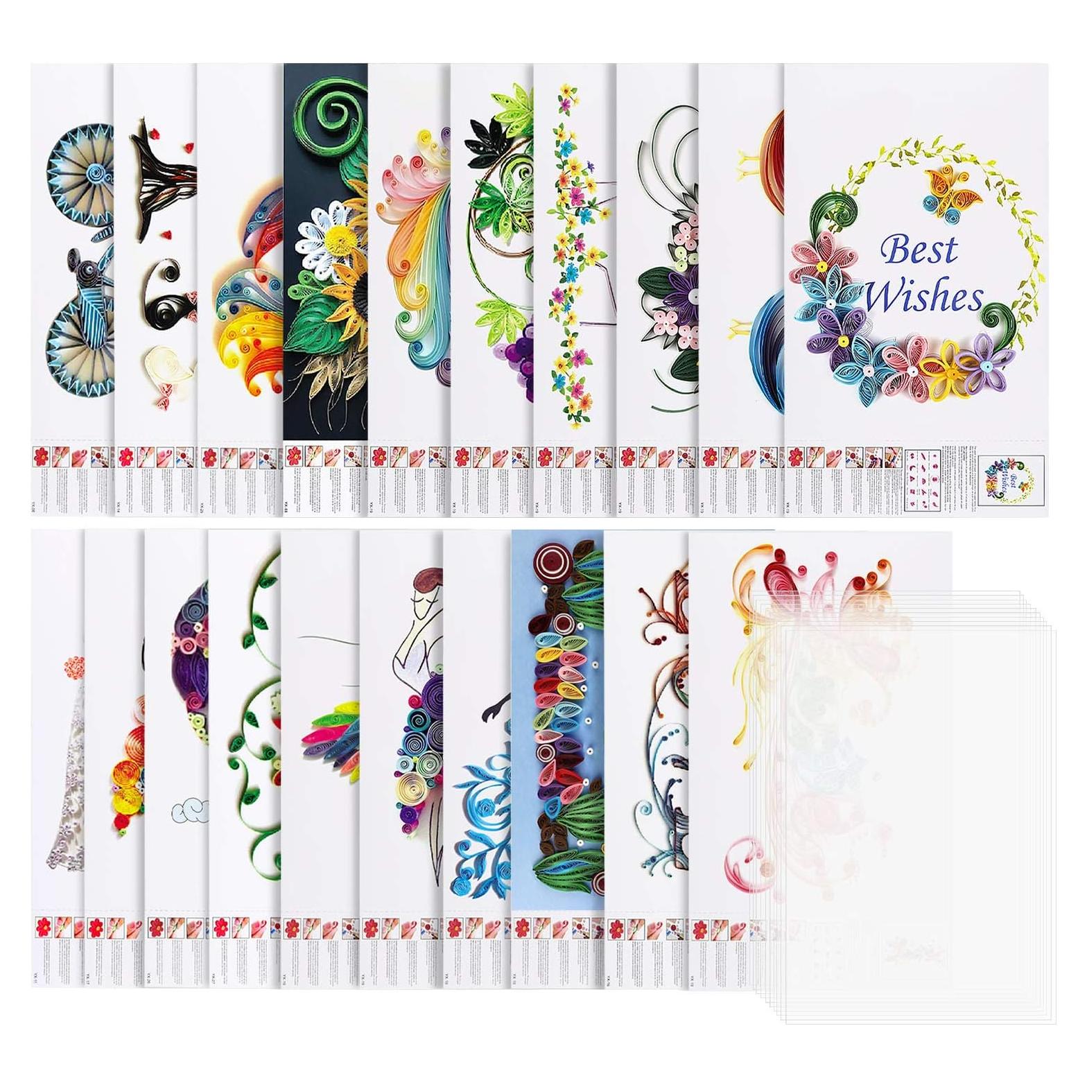 Rancco 20 Plantillas Quilling A4 + 10 Hojas PVC Transparentes