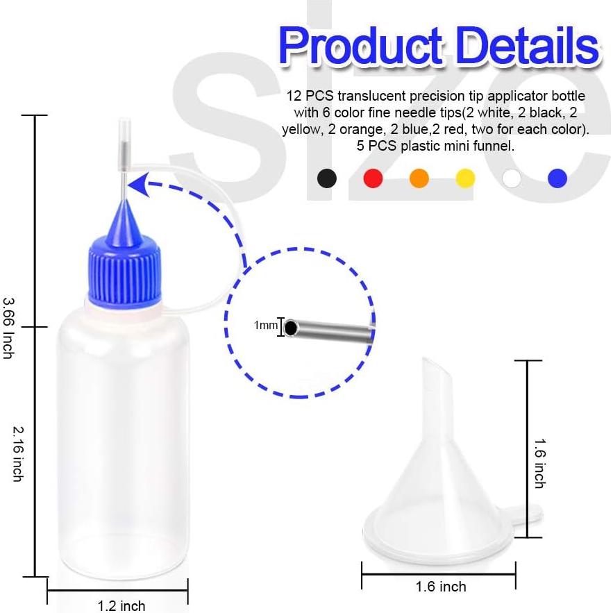 12 Botellas de Aplicador de Precisión YGDZ 30ml con 5 Embudos