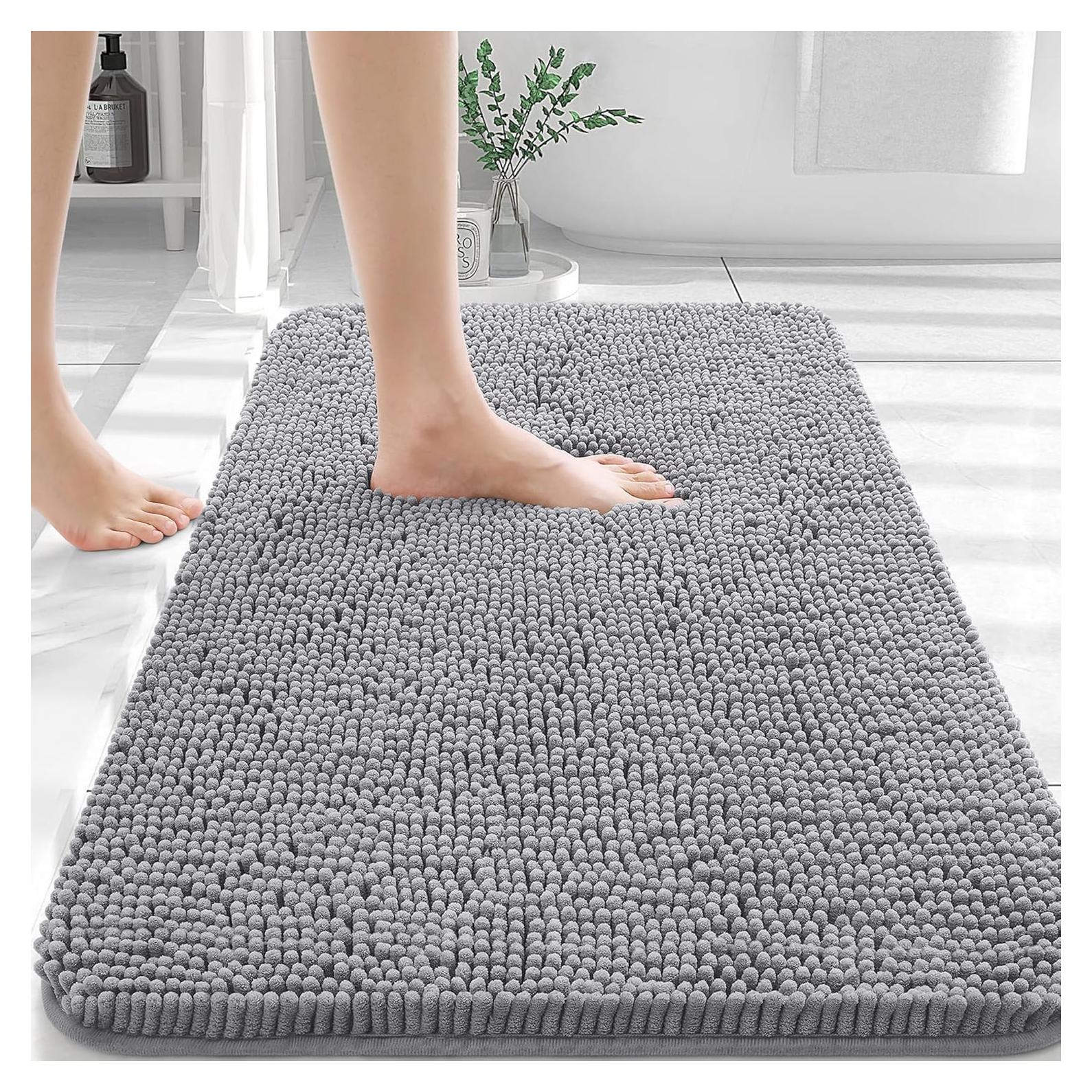 OLANLY Alfombrilla de Baño Chenille 76x51 cm Gris Absorbente