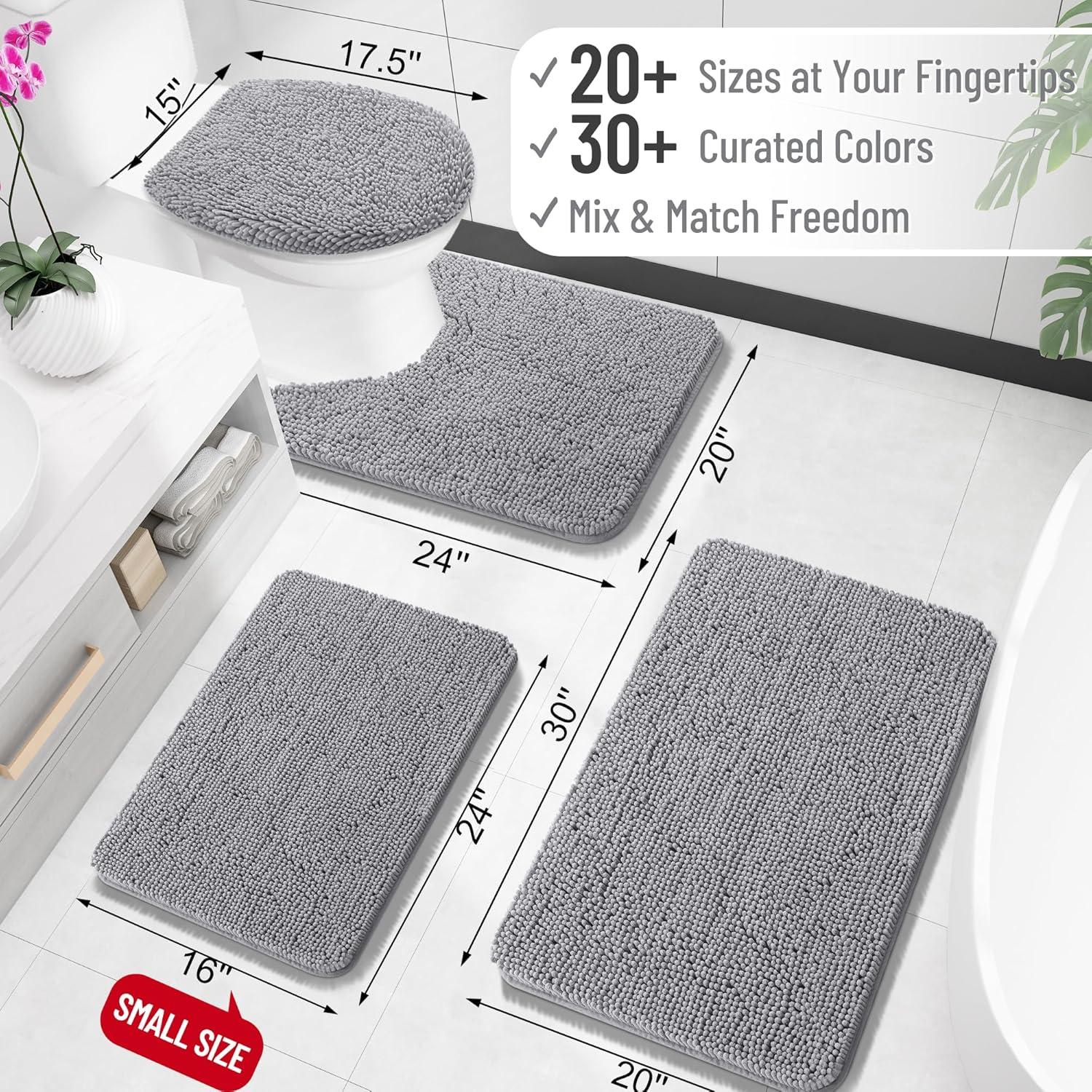 OLANLY Alfombrilla de Baño Chenille 76x51 cm Gris Absorbente