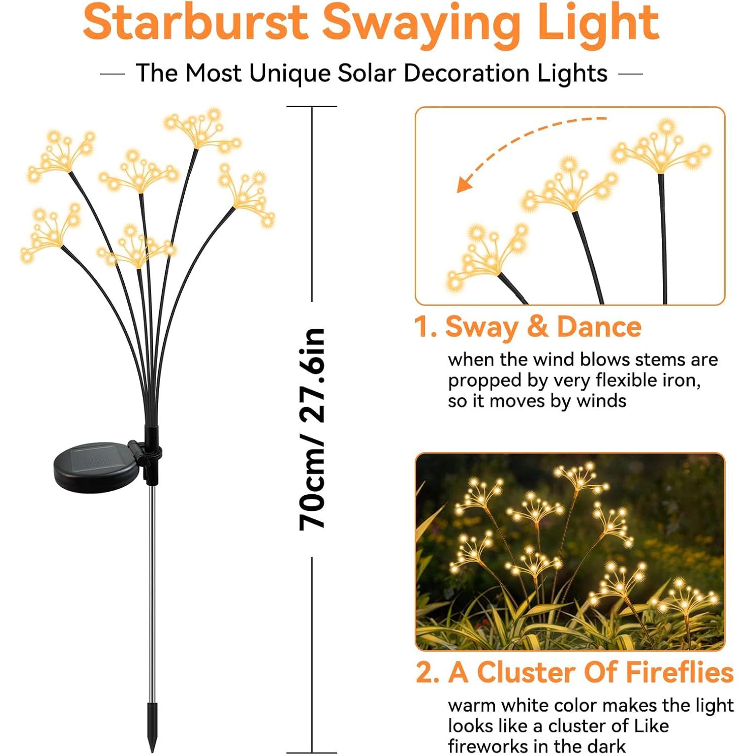 Luces de Jardín Solares JJGoo 2 Paquete Impermeables 76cm