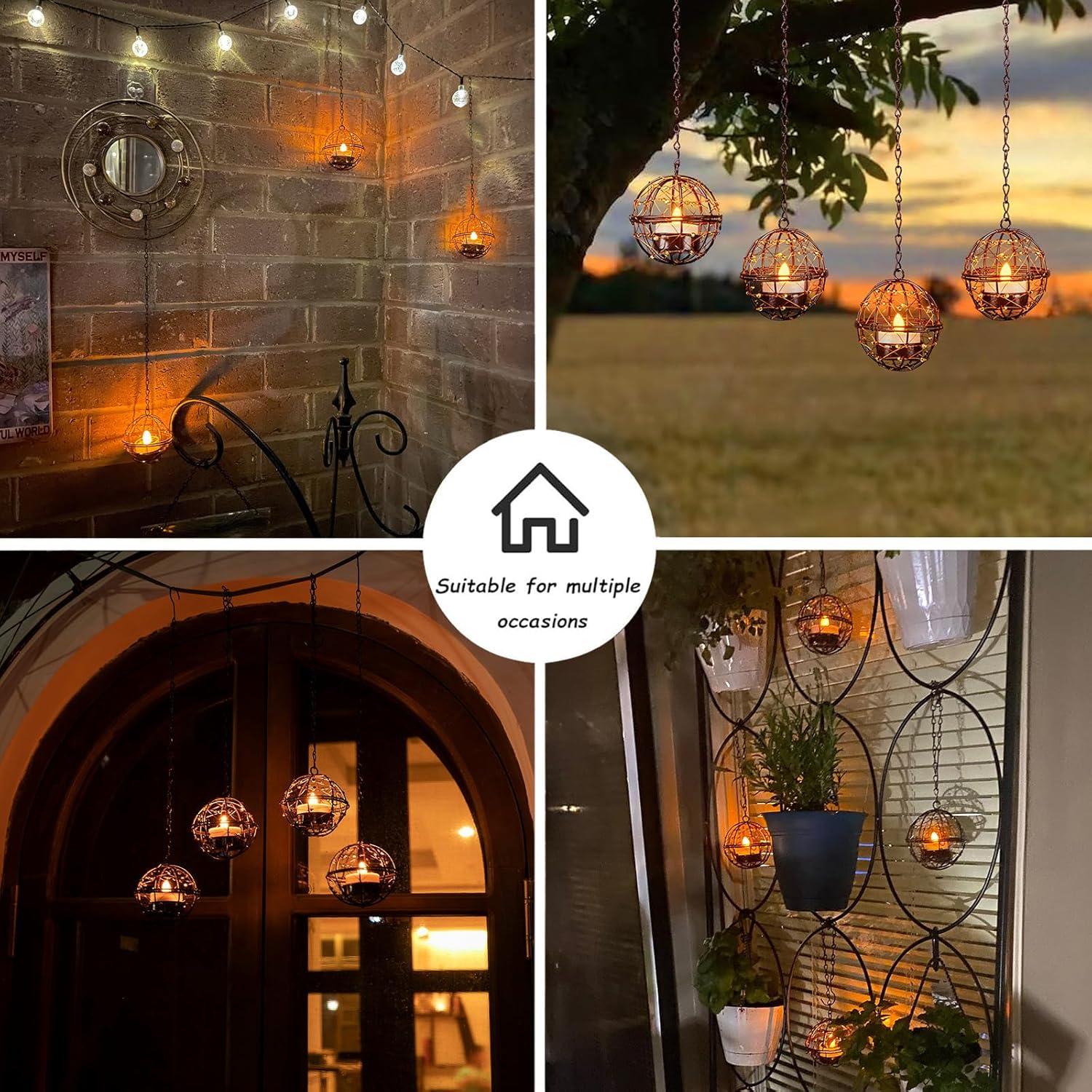 Linternas Colgantes Solares Huizhou - Paquete de 4, Efecto Parpadeante