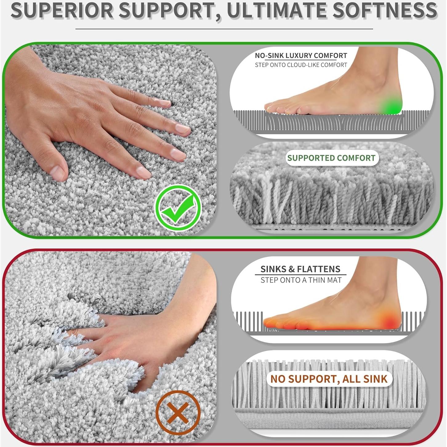 Alfombrilla de Baño Antideslizante Yimobra 61x43 cm Gris y Blanco