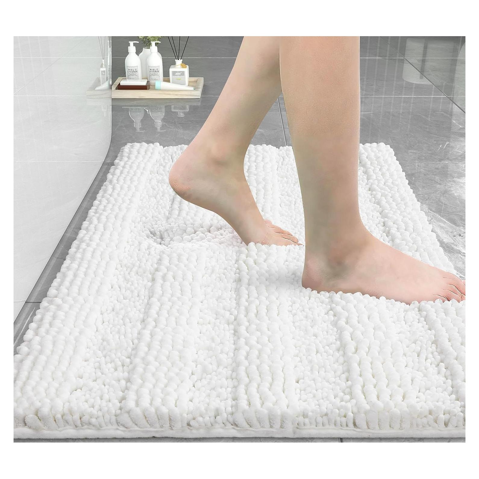 Alfombra de Baño Yimobra 61x43 cm Antideslizante Chenille Blanca