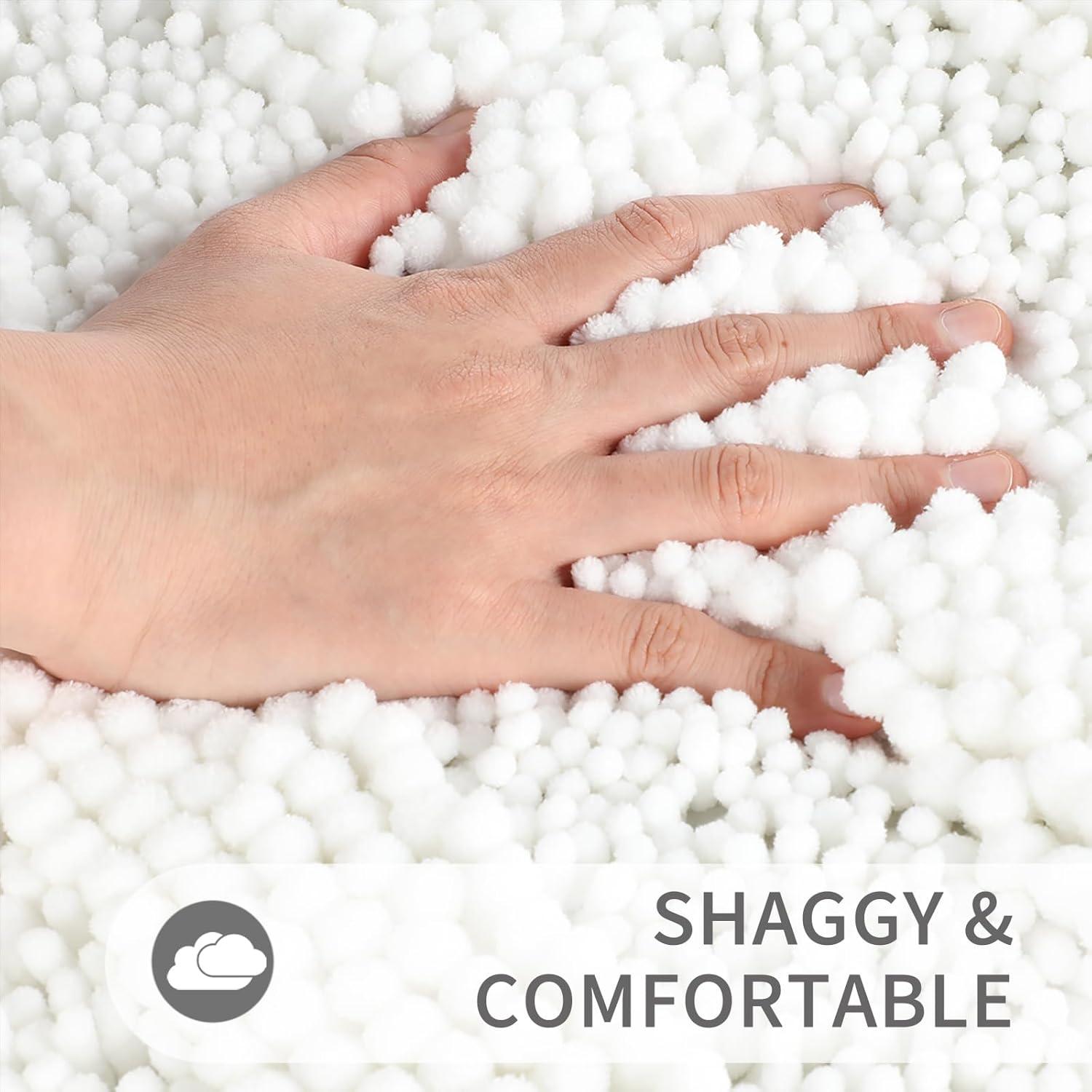 Alfombra de Baño Yimobra 61x43 cm Antideslizante Chenille Blanca