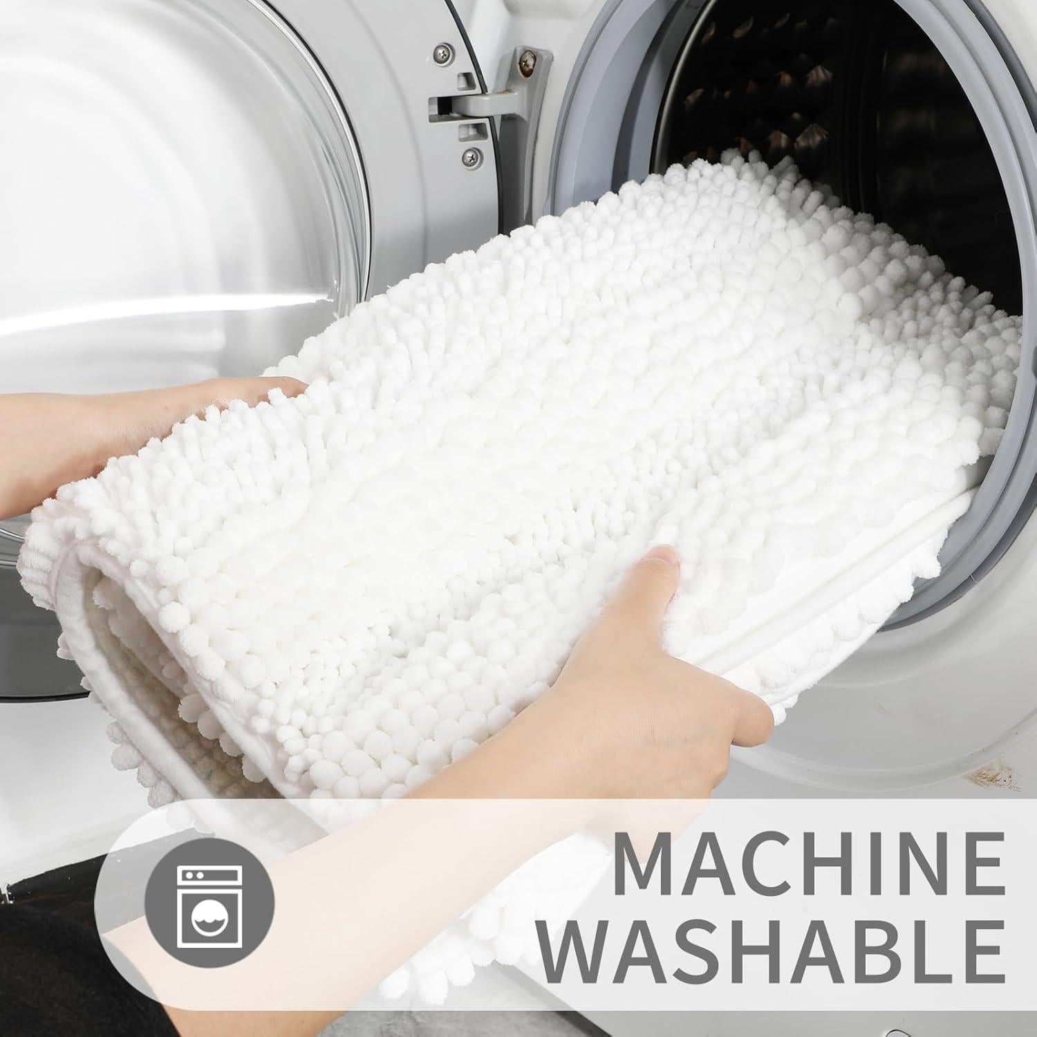 Alfombra de Baño Yimobra 61x43 cm Antideslizante Chenille Blanca