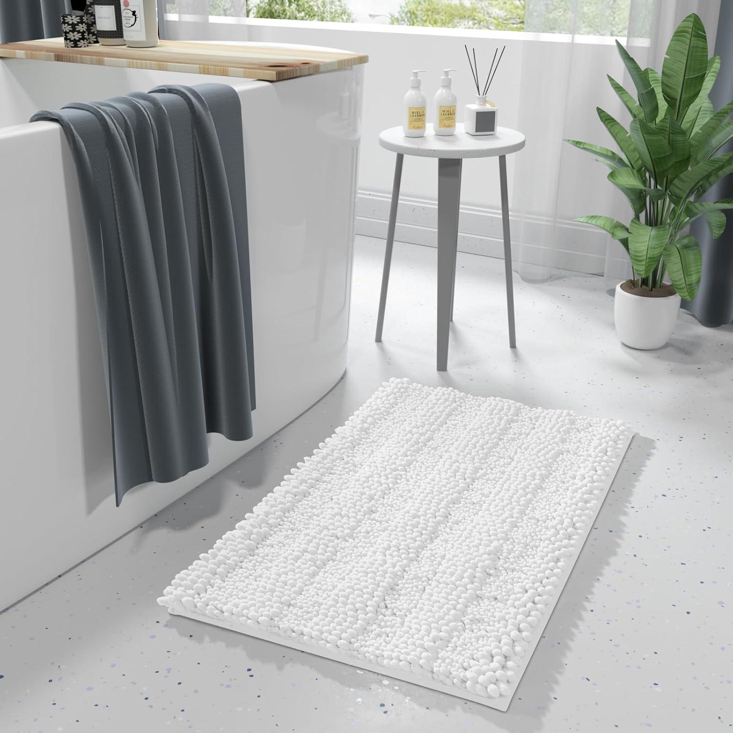 Alfombra de Baño Yimobra 61x43 cm Antideslizante Chenille Blanca