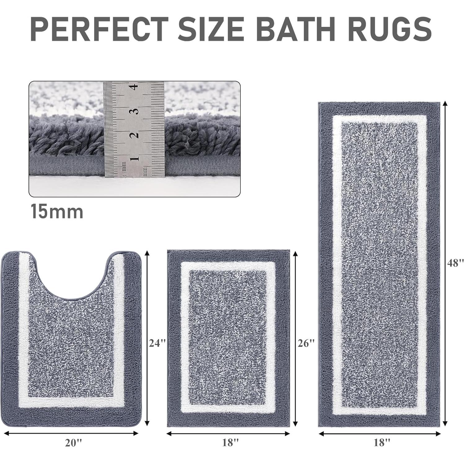 Conjunto de Alfombrillas de Baño Pauwer 3 Piezas Microfibra Gris