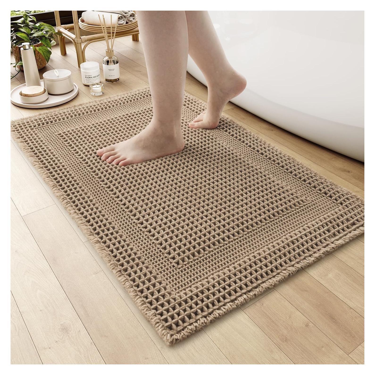 Alfombra de Baño Antideslizante AMOAMI 43x61cm Beige Waffle