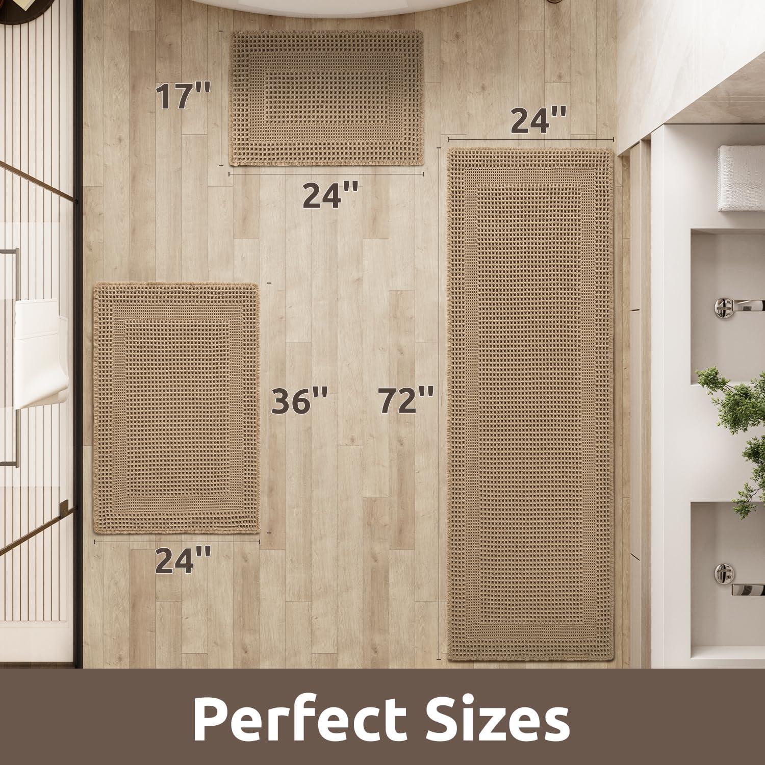 Alfombra de Baño Antideslizante AMOAMI 43x61cm Beige Waffle