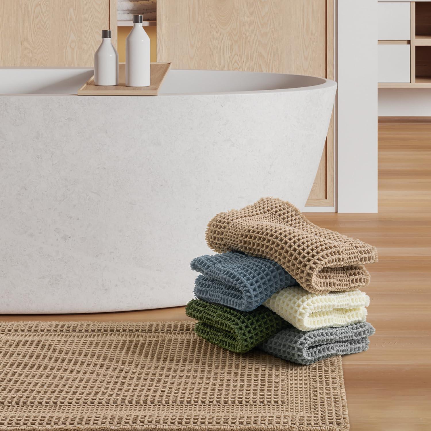 Alfombra de Baño Antideslizante AMOAMI 43x61cm Beige Waffle