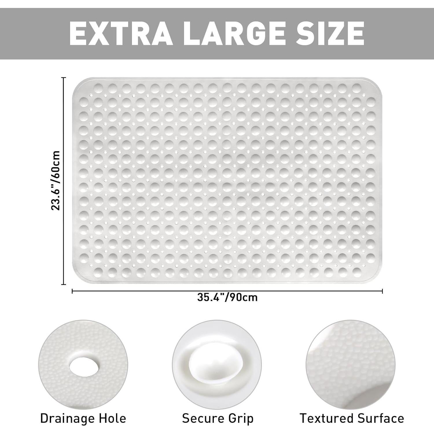 Alfombra de Ducha Antideslizante Mofonky 90x60 cm TPE Blanca