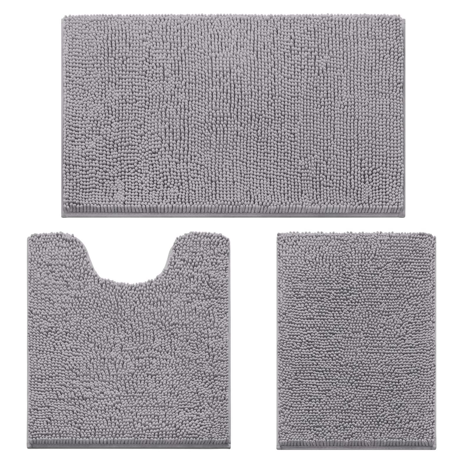 Juego de Alfombrillas de Baño HOMEIDEAS 3 Piezas Chenille Gris