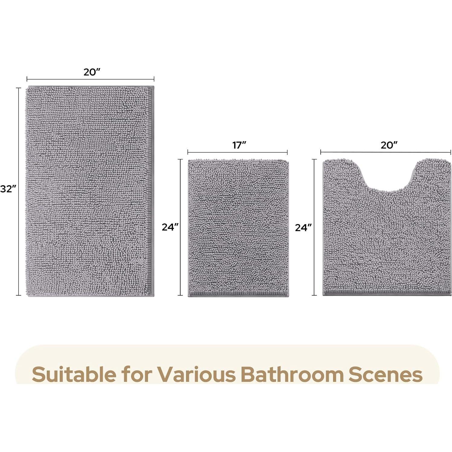 Juego de Alfombrillas de Baño HOMEIDEAS 3 Piezas Chenille Gris