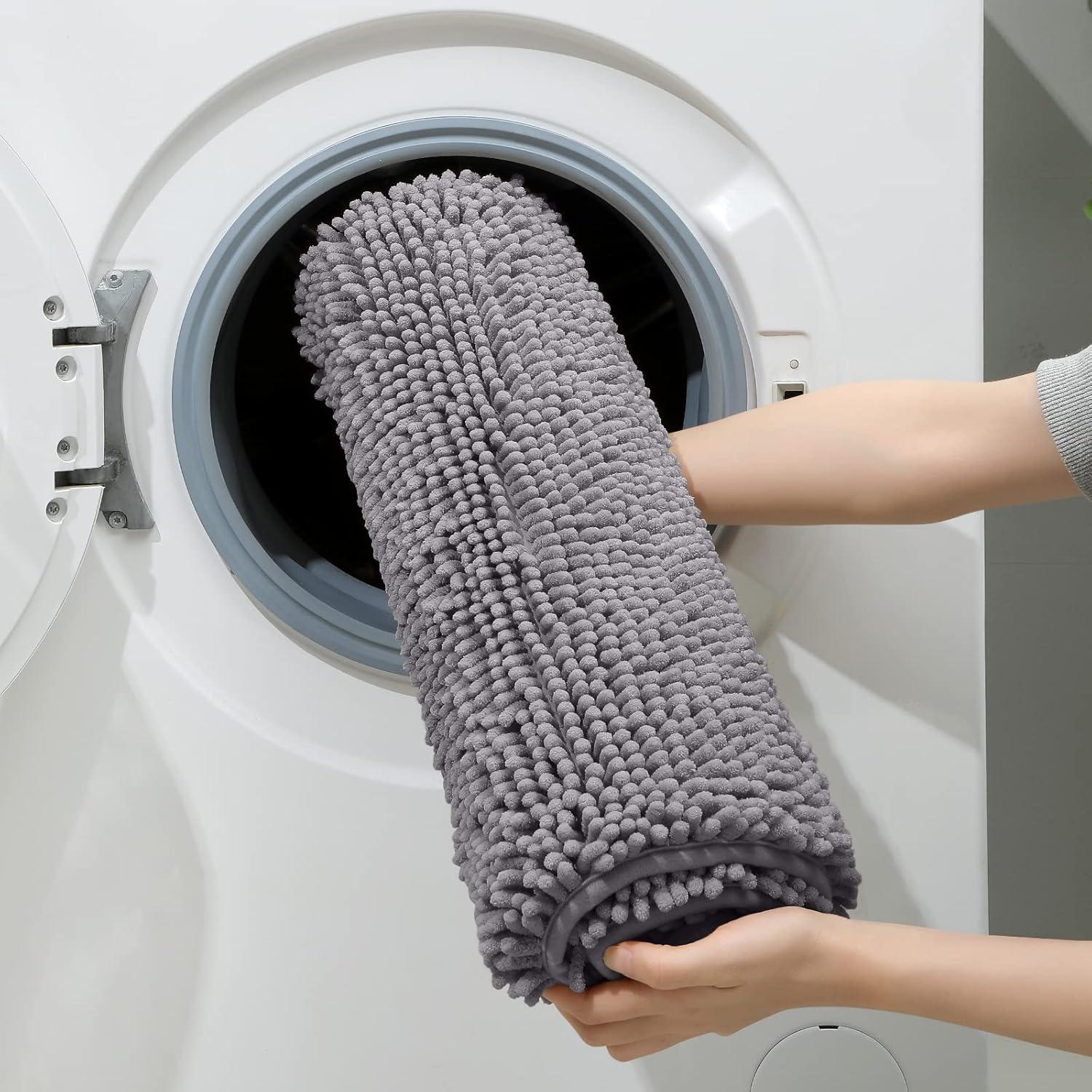 Juego de Alfombrillas de Baño HOMEIDEAS 3 Piezas Chenille Gris