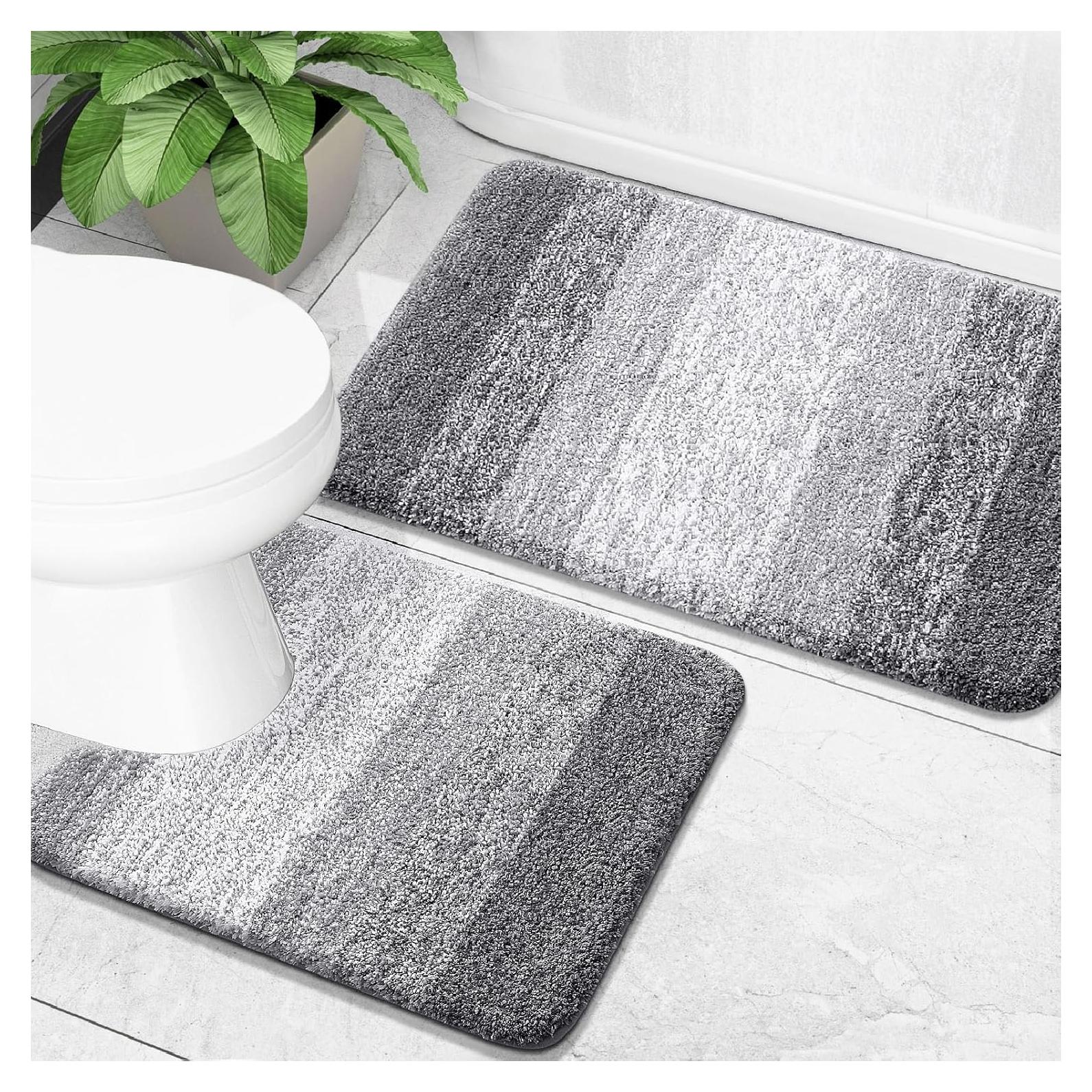 Conjunto de Alfombrillas de Baño OLANLY 2 Piezas Microfibra Gris
