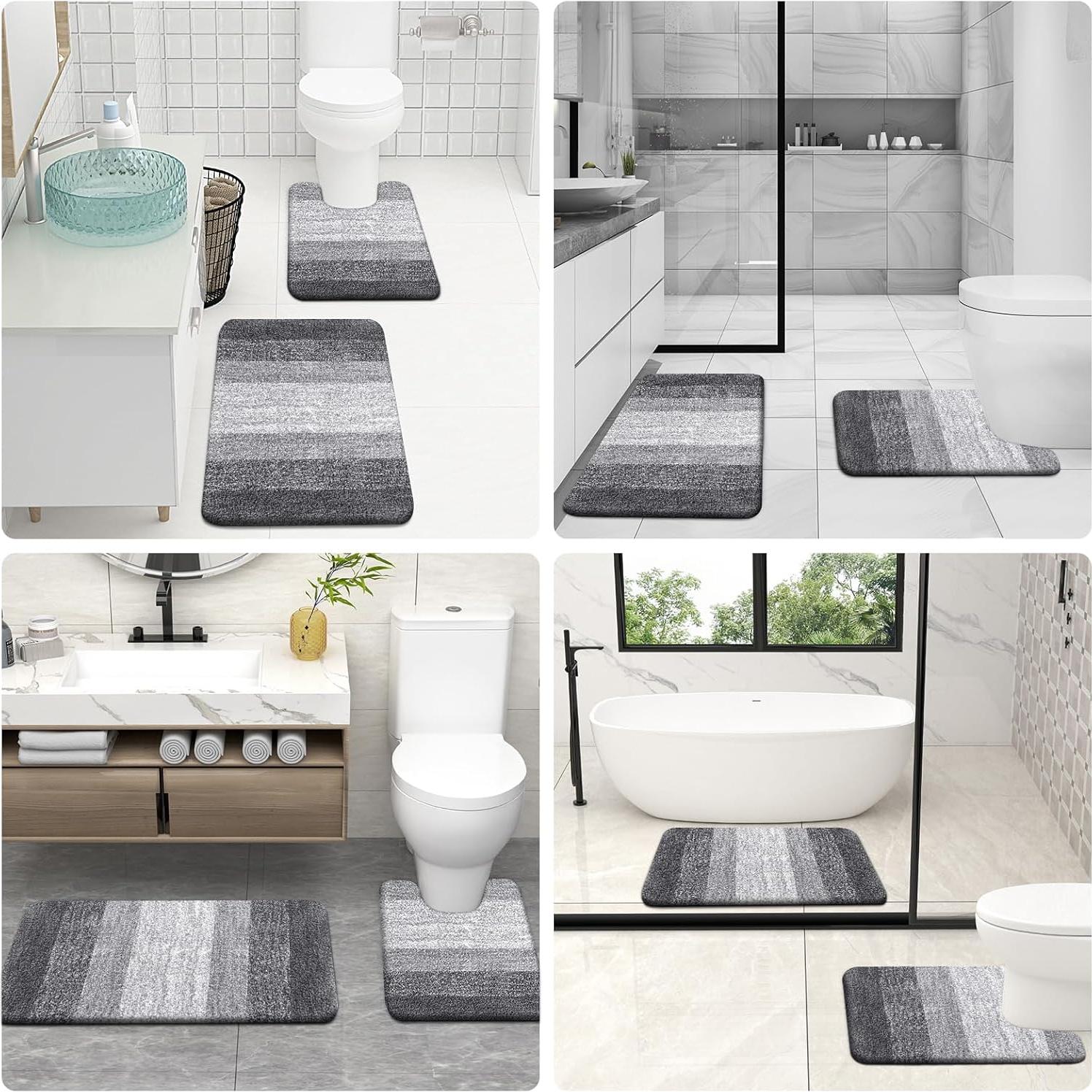 Conjunto de Alfombrillas de Baño OLANLY 2 Piezas Microfibra Gris