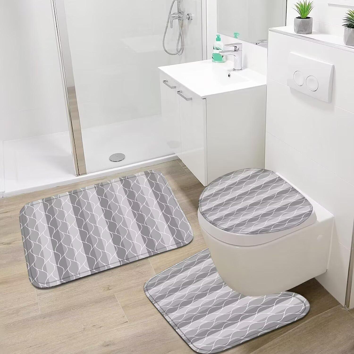 Conjunto de Cortina de Ducha y Alfombrillas DDQQ Gris