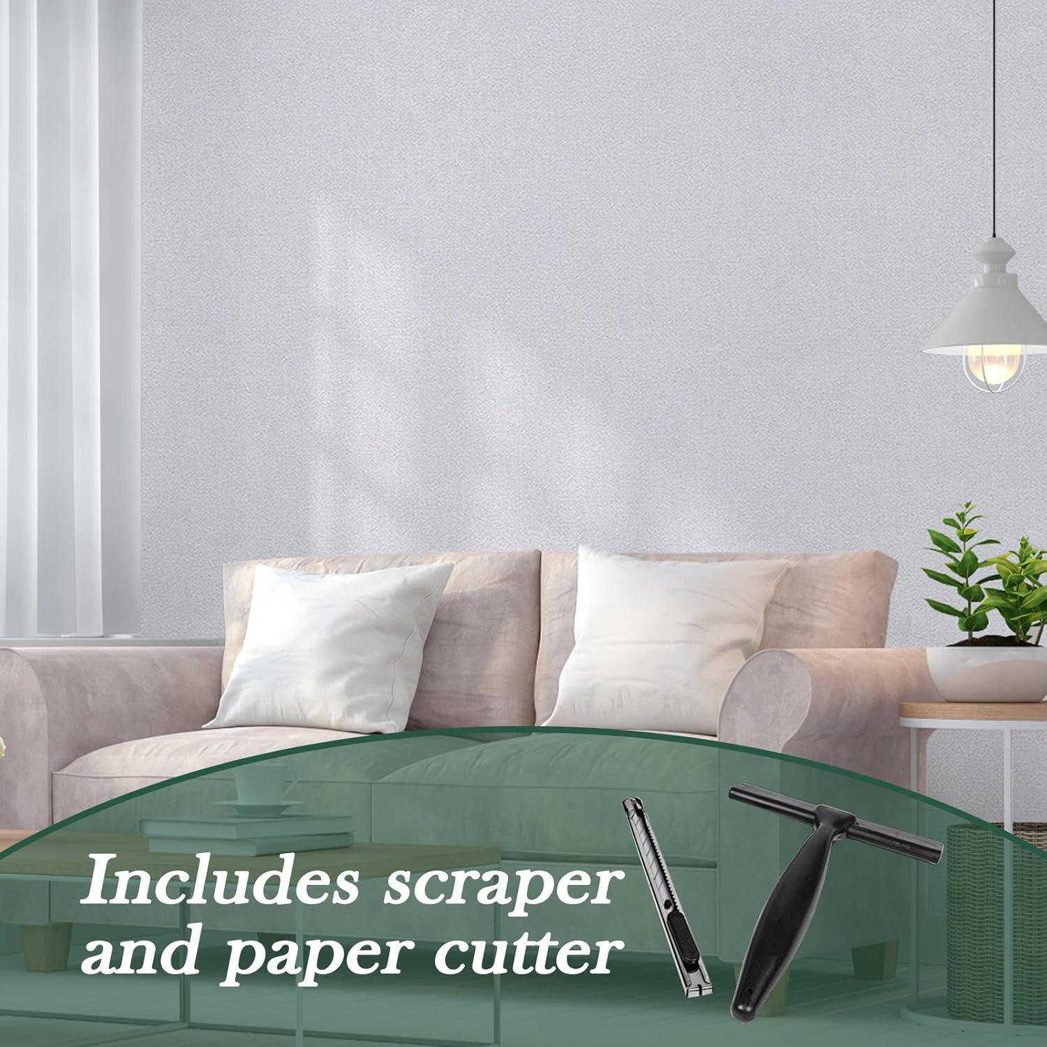 Papel Tapiz Autoadhesivo Blanco Abyssaly 45x300 cm con Herramientas