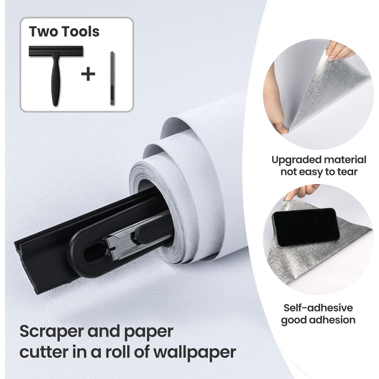 Papel Tapiz Autoadhesivo Blanco Abyssaly 45x300 cm con Herramientas