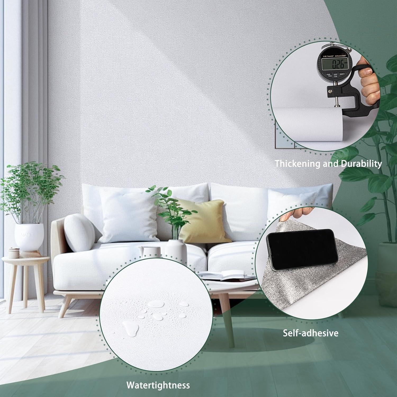 Papel Tapiz Autoadhesivo Blanco Abyssaly 45x300 cm con Herramientas