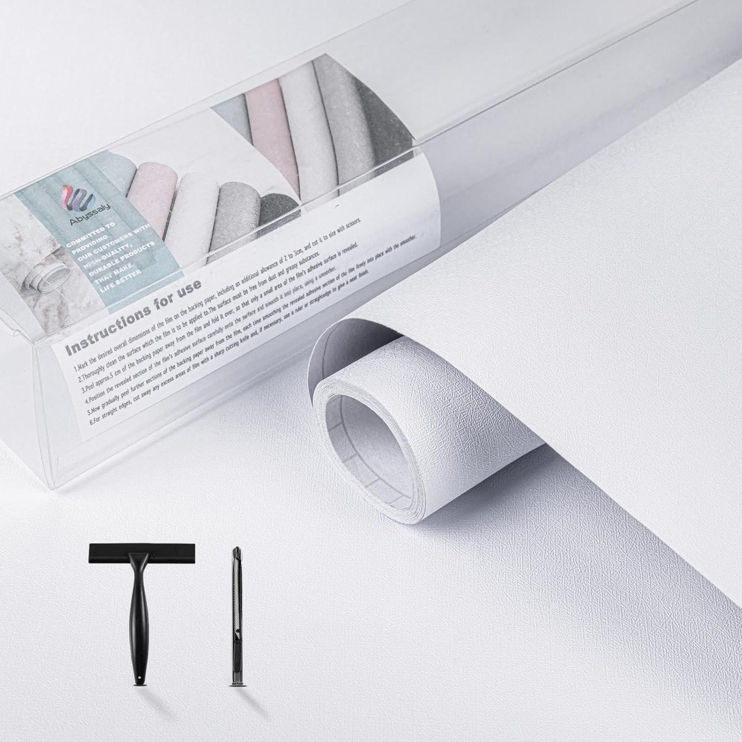 Papel Tapiz Autoadhesivo Blanco Abyssaly 45x300 cm con Herramientas